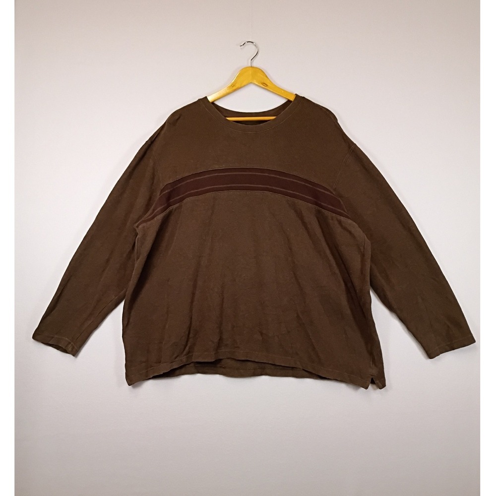 Earthcore Covington Mens XXL Brown Long Sleeve Cotton Stripe Knit Pullover Shirt